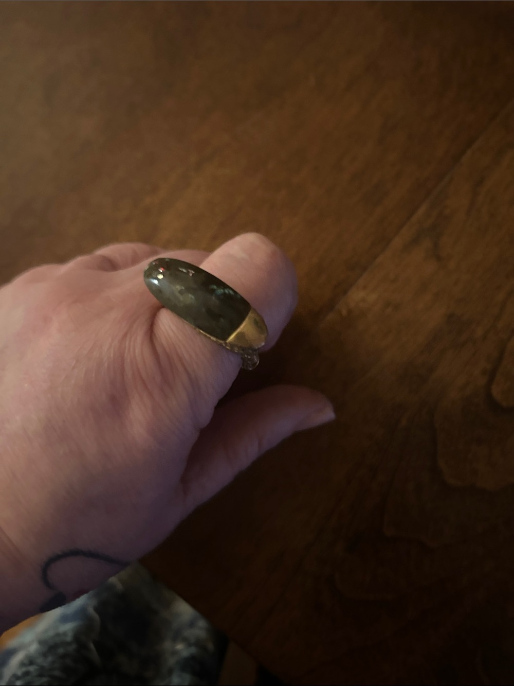 Green Stone Gold-Tone Statement Ring